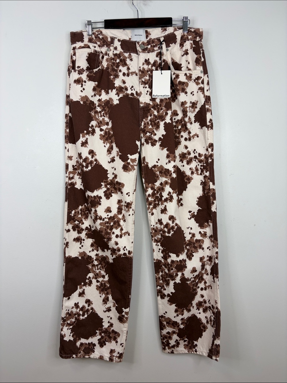 New Reformation Val Jeans Womens 31 x 32 Brown Cowhide 90s Mid Rise Straight